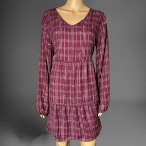 BeBop A-Line Mini Dress Size Junior XL Burgundy Pleated Ruffle Layered Floral